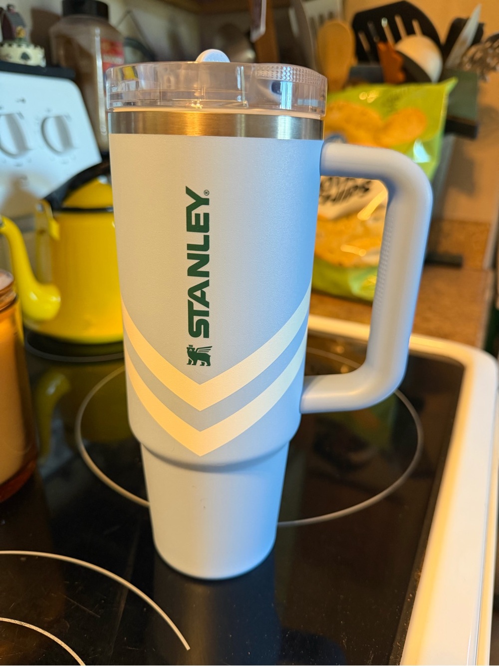 Stanley Light Blue & White Travel Tumbler with Handle